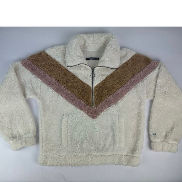 Abercrombie and Fitch Size XS Nordic Fleece Kangaroo Chevron Coat Zip Oversized - Picture 3 of 9
